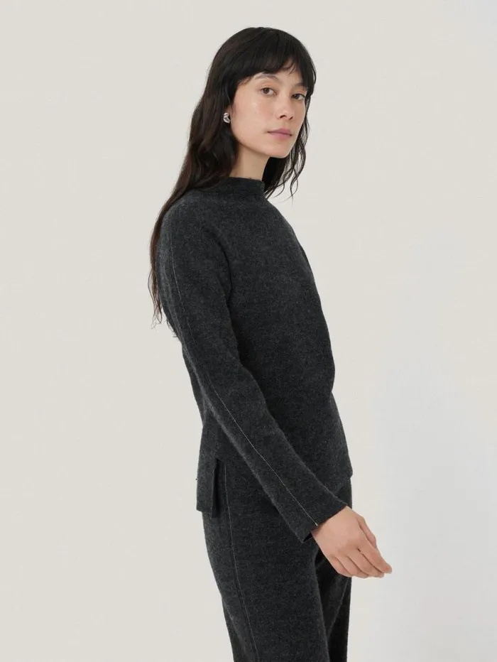Boiled Wool Blend Batwing Top Dark Grey Women Jigsaw Coords