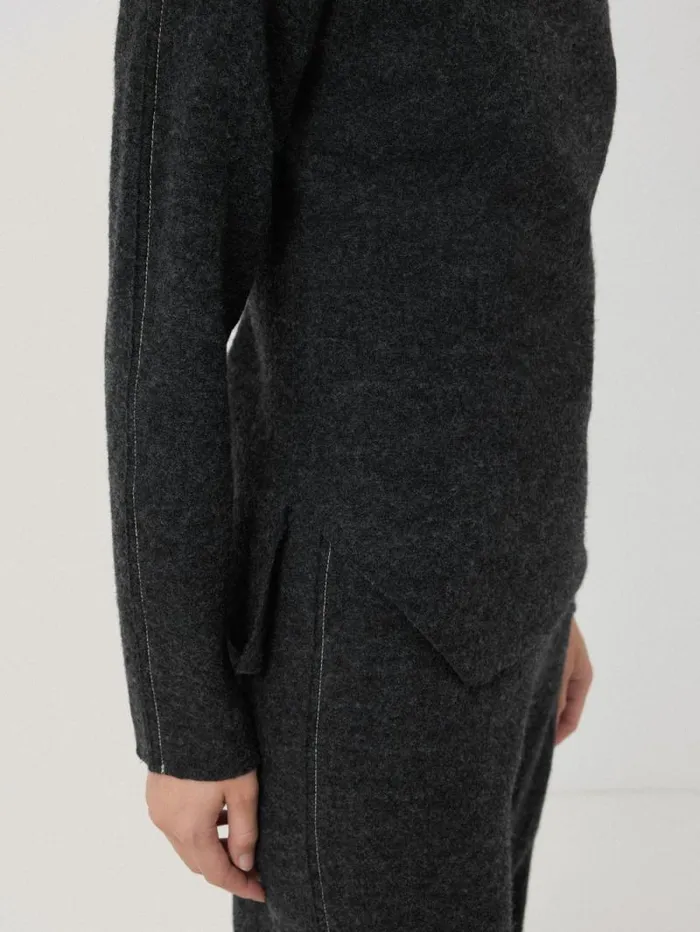 Boiled Wool Blend Batwing Top Dark Grey Women Jigsaw Coords