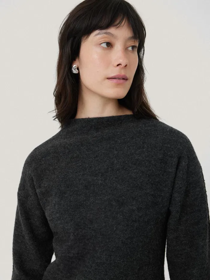 Boiled Wool Blend Batwing Top Dark Grey Women Jigsaw Coords