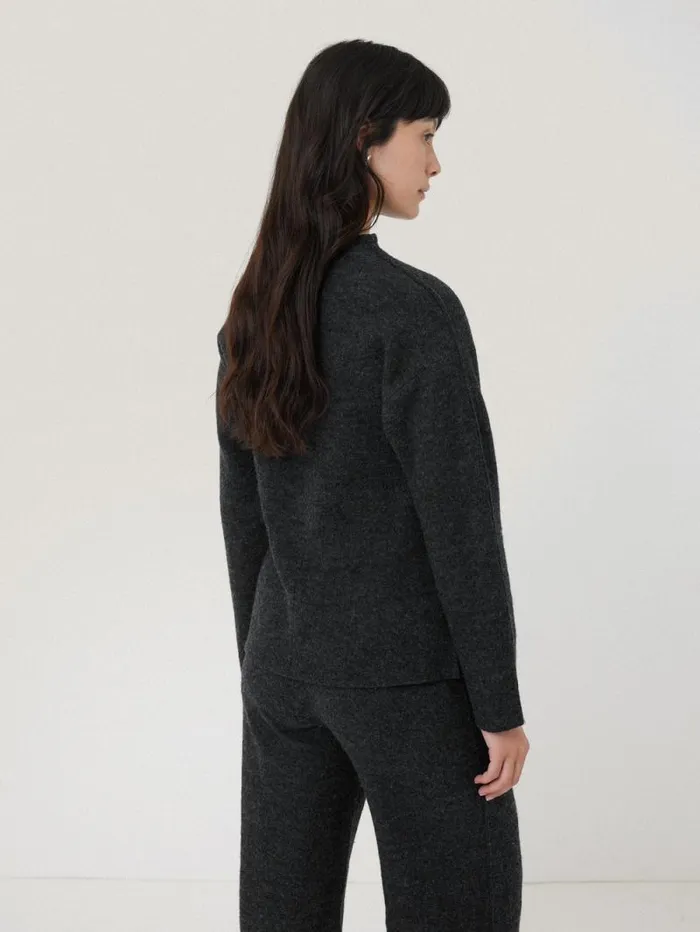 Boiled Wool Blend Batwing Top Dark Grey Women Jigsaw Coords
