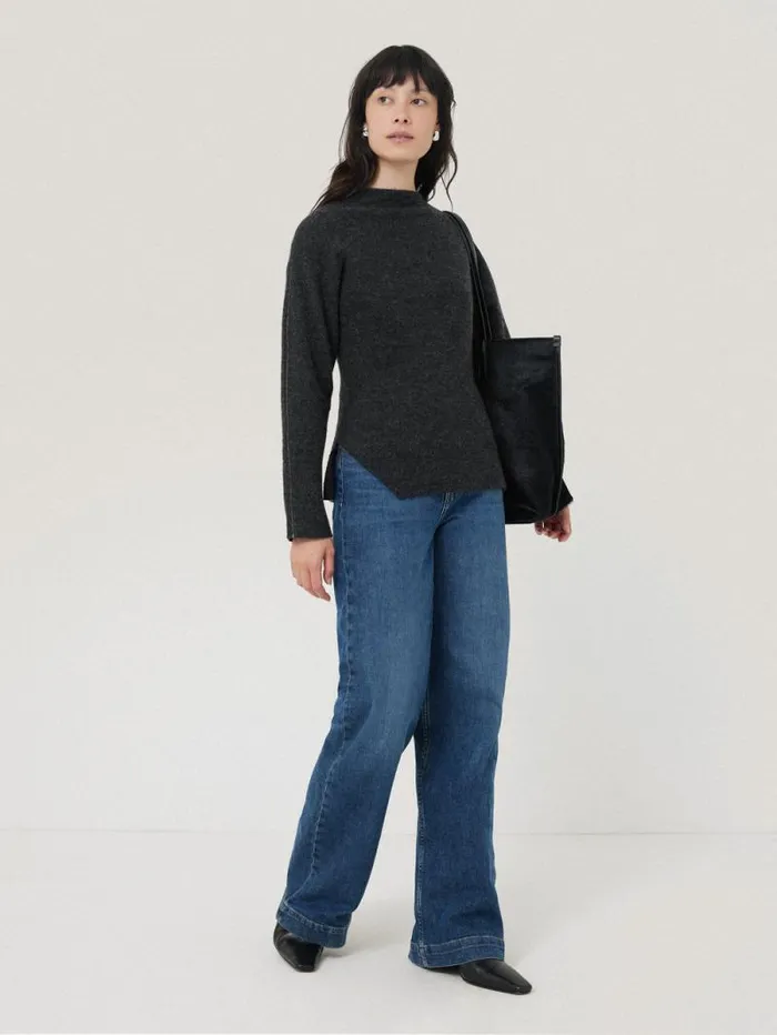 Boiled Wool Blend Batwing Top Dark Grey Women Jigsaw Coords