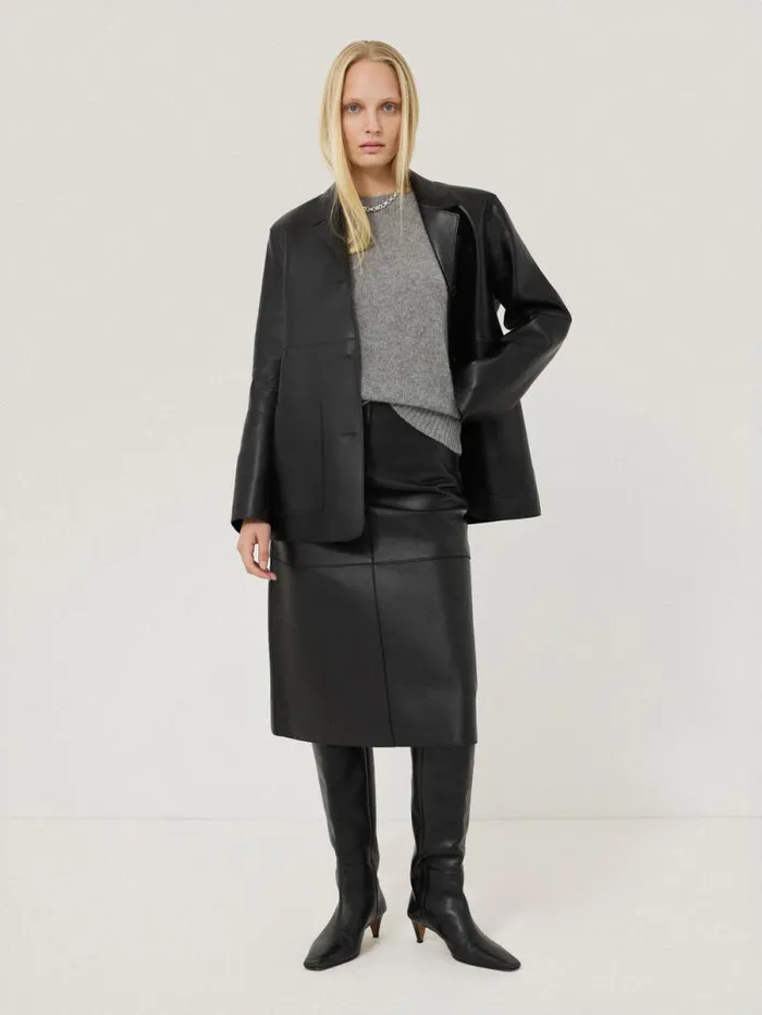Bonded Leather Jacket Black Women Jigsaw Coats and Jackets