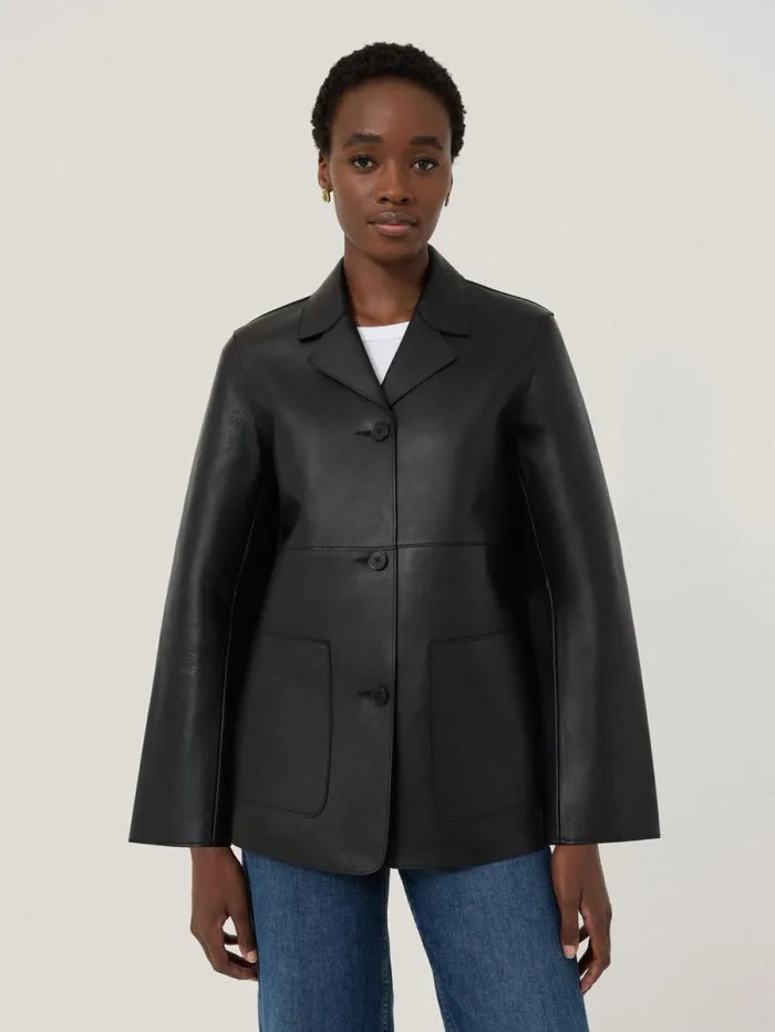 Bonded Leather Jacket Black Women Jigsaw Coats and Jackets