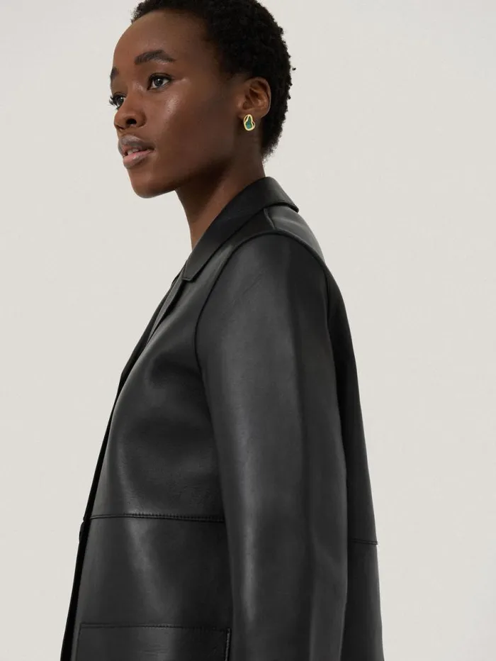 Bonded Leather Jacket Black Women Jigsaw Coats and Jackets