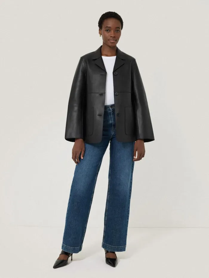 Bonded Leather Jacket Black Women Jigsaw Coats and Jackets