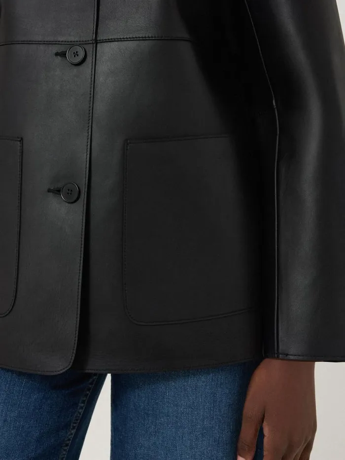 Bonded Leather Jacket Black Women Jigsaw Coats and Jackets