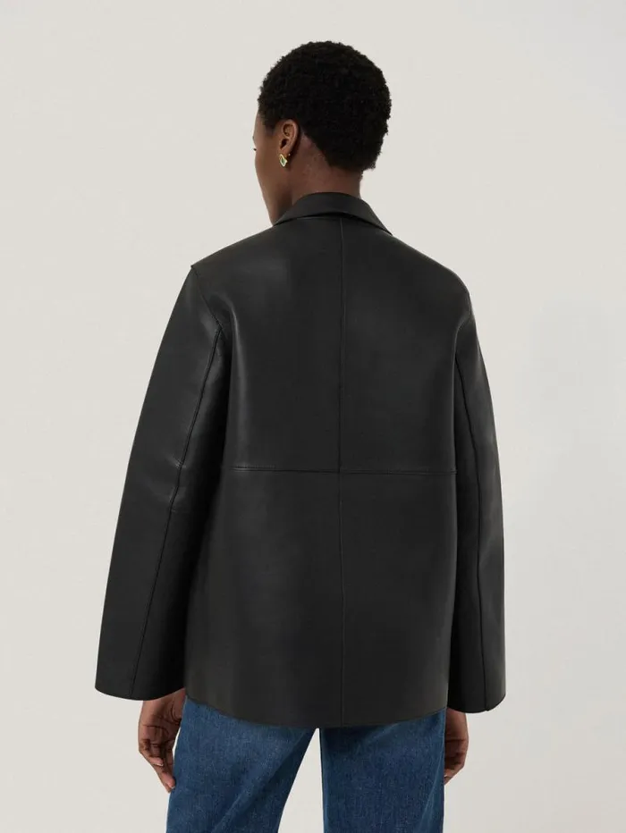 Bonded Leather Jacket Black Women Jigsaw Coats and Jackets