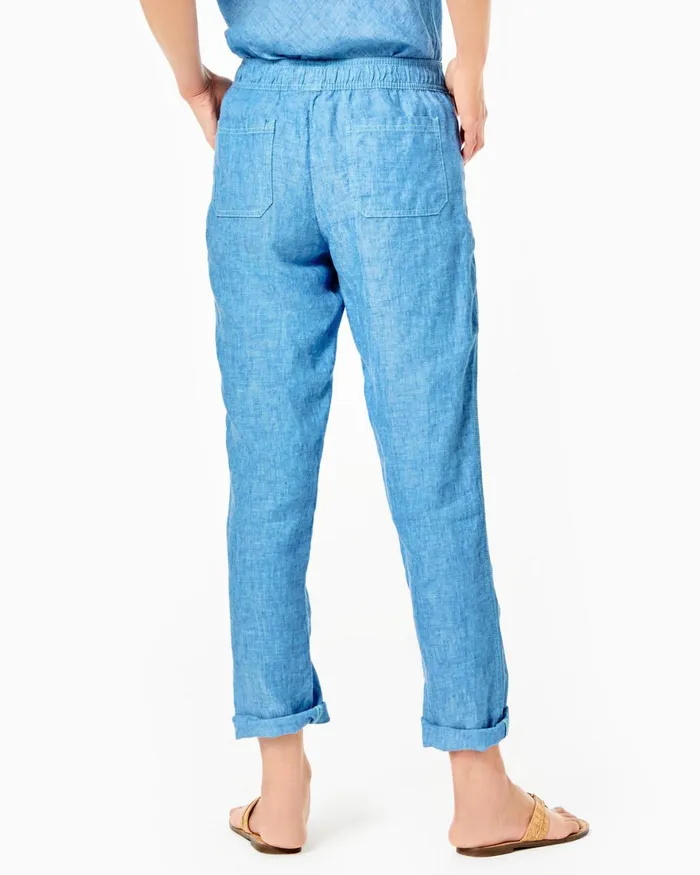 Bottoms Women Lilly Pulitzer 31034 Taron MidRise Linen Pant Beckon Blue X Sea Salt Blue Bottoms Women Lilly Pulitzer 31034 Taron MidRise Linen Pant Beckon Blue X Sea Salt Blue