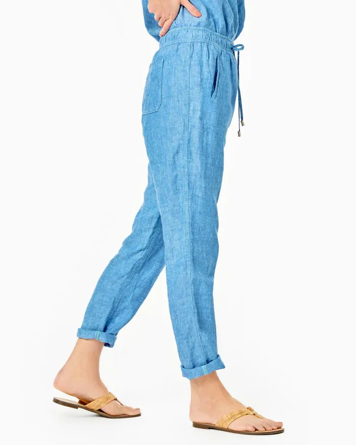Bottoms Women Lilly Pulitzer 31034 Taron MidRise Linen Pant Beckon Blue X Sea Salt Blue Bottoms Women Lilly Pulitzer 31034 Taron MidRise Linen Pant Beckon Blue X Sea Salt Blue