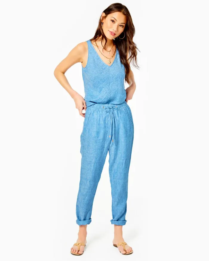 Bottoms Women Lilly Pulitzer 31034 Taron MidRise Linen Pant Beckon Blue X Sea Salt Blue Bottoms Women Lilly Pulitzer 31034 Taron MidRise Linen Pant Beckon Blue X Sea Salt Blue