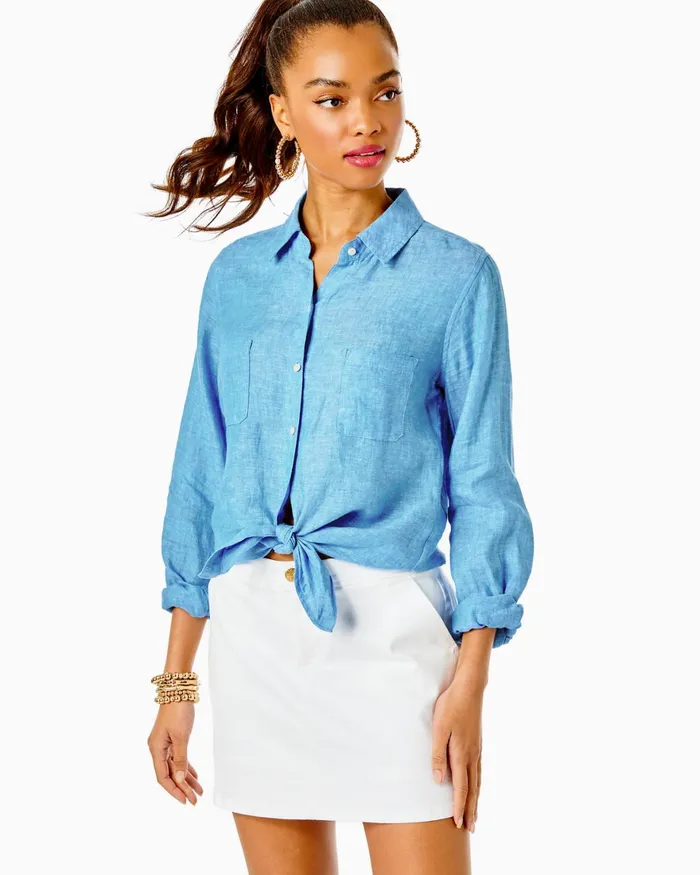 Bottoms Women Lilly Pulitzer 31034 Taron MidRise Linen Pant Beckon Blue X Sea Salt Blue Bottoms Women Lilly Pulitzer 31034 Taron MidRise Linen Pant Beckon Blue X Sea Salt Blue