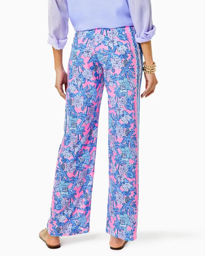 Bottoms Women Lilly Pulitzer 32034 Bal Harbour Palazzo Pant Soleil Pink Palm Paradise Engineered Pants