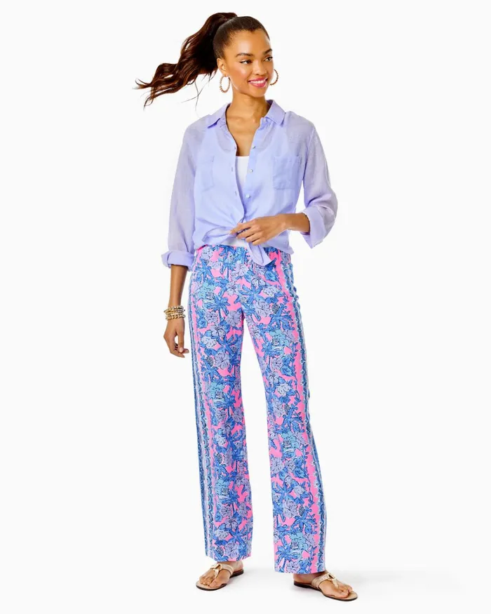 Bottoms Women Lilly Pulitzer 32034 Bal Harbour Palazzo Pant Soleil Pink Palm Paradise Engineered Pants Bottoms Women Lilly Pulitzer 32034 Bal Harbour Palazzo Pant Soleil Pink Palm Paradise Engineered Pants