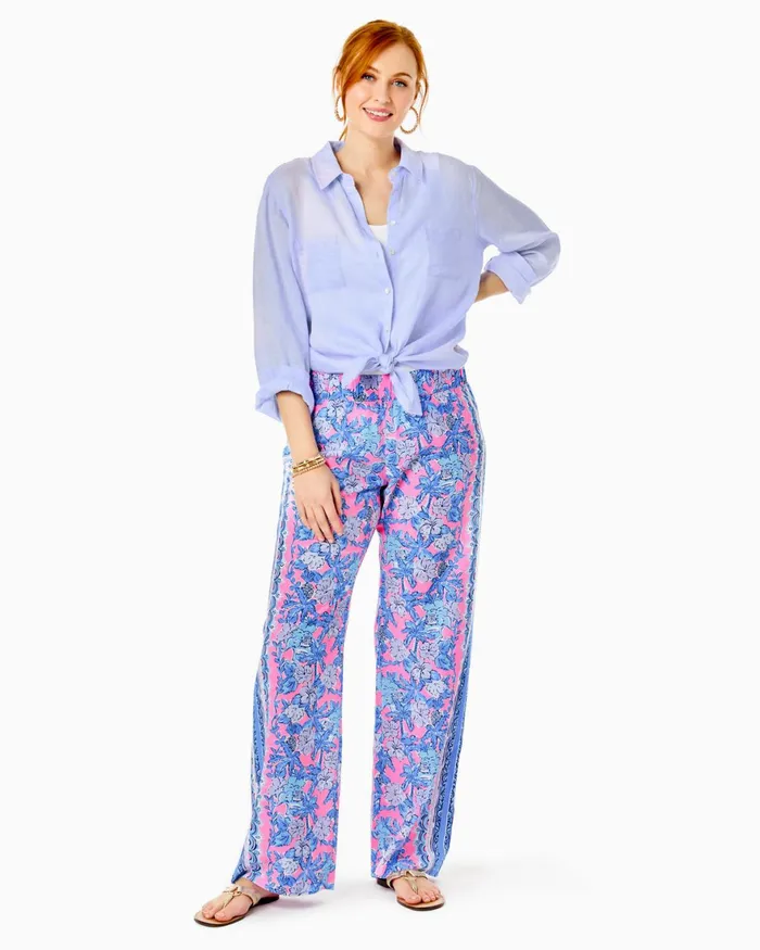 Bottoms Women Lilly Pulitzer 32034 Bal Harbour Palazzo Pant Soleil Pink Palm Paradise Engineered Pants Bottoms Women Lilly Pulitzer 32034 Bal Harbour Palazzo Pant Soleil Pink Palm Paradise Engineered Pants