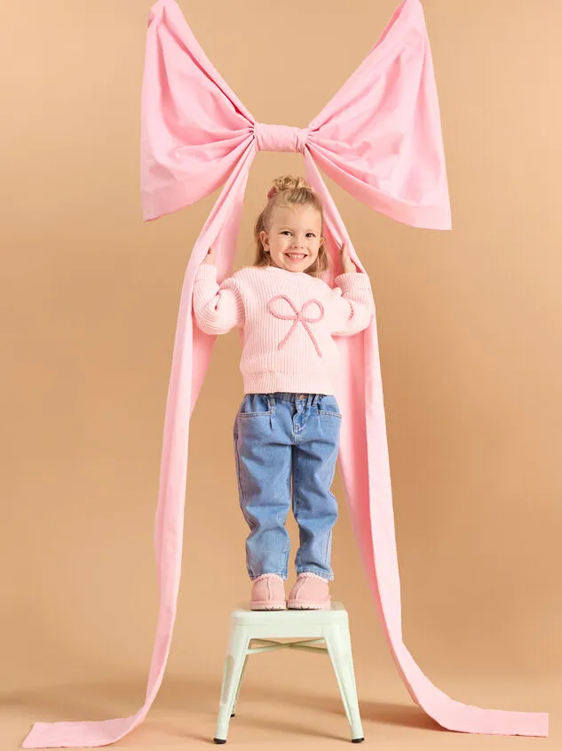 Bow Embroidered Sweater Pink Girl Altar039d State Tops