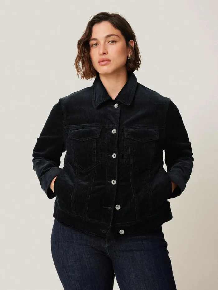 Boxy Cord Trucker Jacket Navy Women Jigsaw Coords