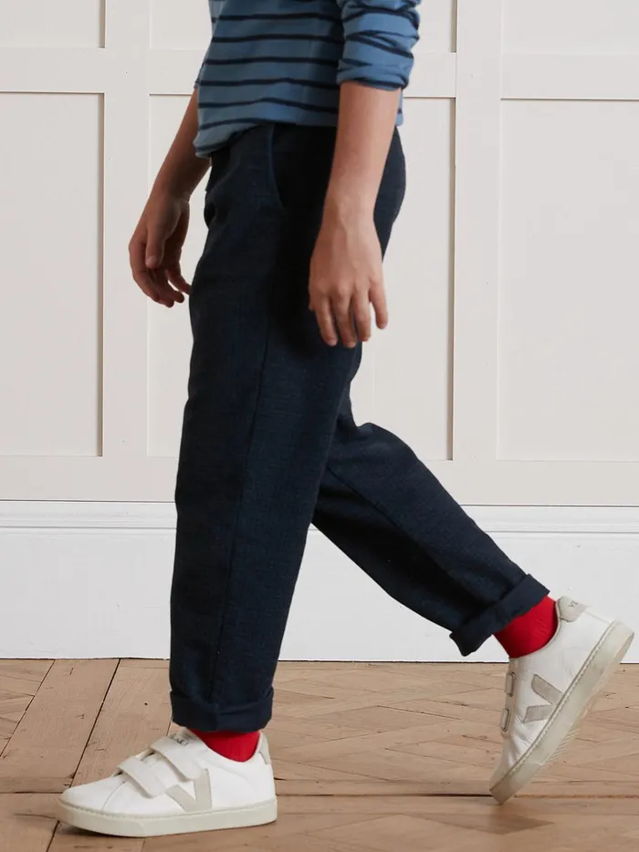 Boys Clothing Cyrillus Comfortable Herringbone Trousers Bleu