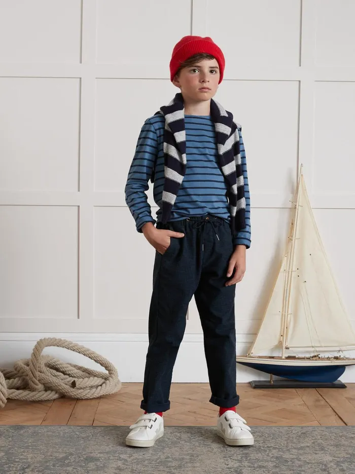 Boys Clothing Cyrillus Comfortable Herringbone Trousers Bleu