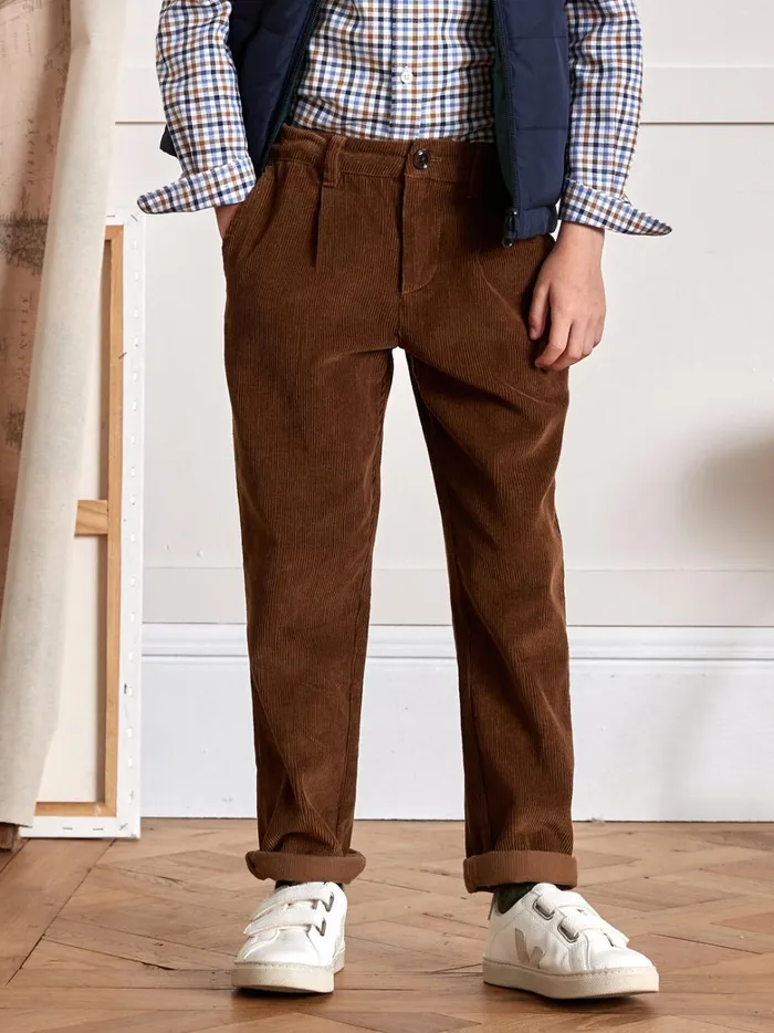 Boys Clothing Cyrillus Corduroy Chino Trousers Cafe
