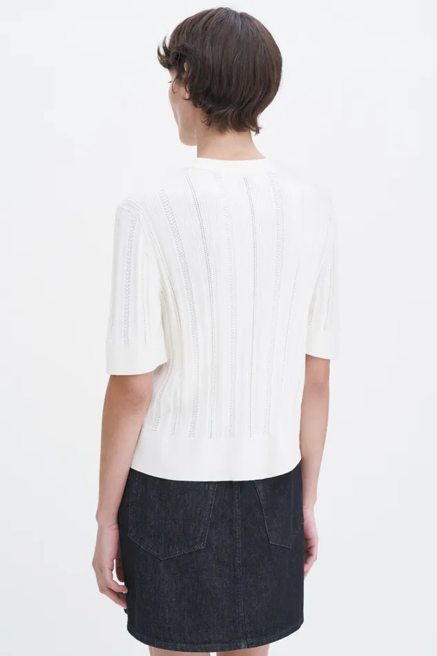 Braid Knit TShirt Pearl White Knitwear filippak Women Braid Knit TShirt Pearl White Knitwear filippak Women