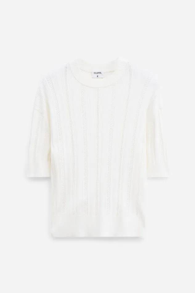 Braid Knit TShirt Pearl White Knitwear filippak Women Braid Knit TShirt Pearl White Knitwear filippak Women