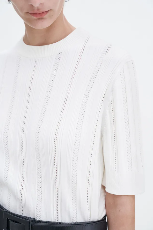 Braid Knit TShirt Pearl White Knitwear filippak Women Braid Knit TShirt Pearl White Knitwear filippak Women