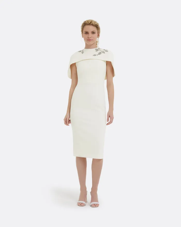 Bridal Kalika Flower Bud Embroidered Midi Dress Ivory 8211 Safiyaa Women