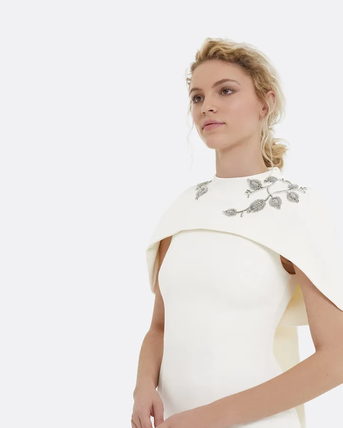 Bridal Kalika Flower Bud Embroidered Midi Dress Ivory 8211 Safiyaa Women