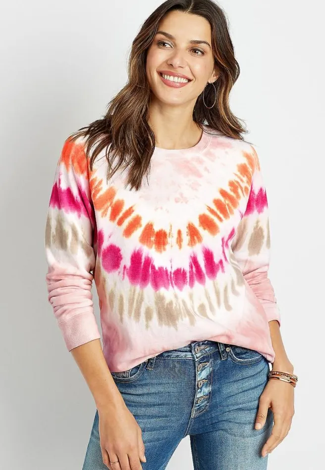Bright Chevron Tie Dye Crew Neck Sweatshirt Women Maurices Tops