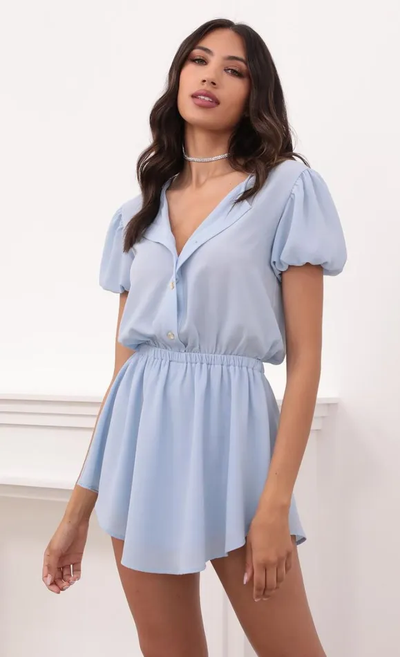 Button Down Dress Light Blue Women LUCY IN THE SKY Mini Dresses