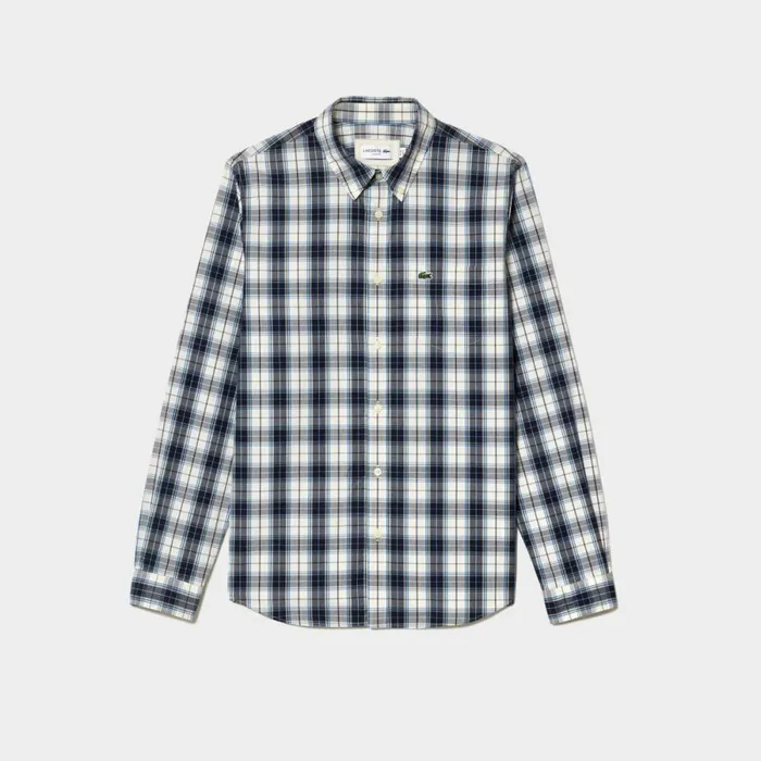 Button Down Shirts Men Lacoste Men039s Check Print Stretch Shirt White Navy Blue Xde