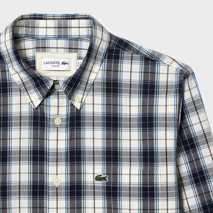 Button Down Shirts Men Lacoste Men039s Check Print Stretch Shirt White Navy Blue Xde