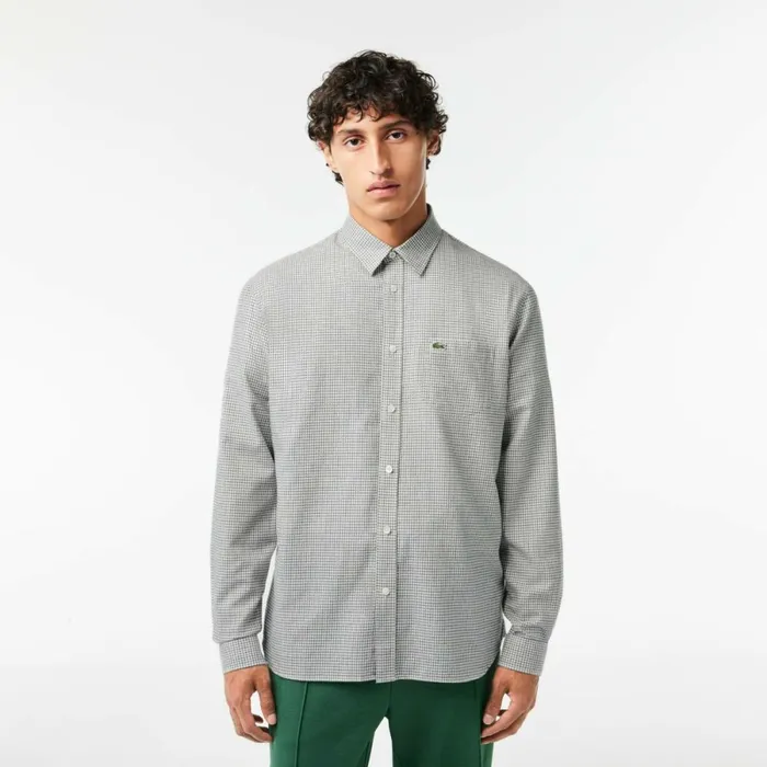 Button Down Shirts Men Lacoste Men039s Cotton Flannel Shirt Black White Kbr