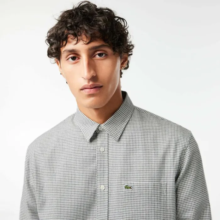 Button Down Shirts Men Lacoste Men039s Cotton Flannel Shirt Black White Kbr