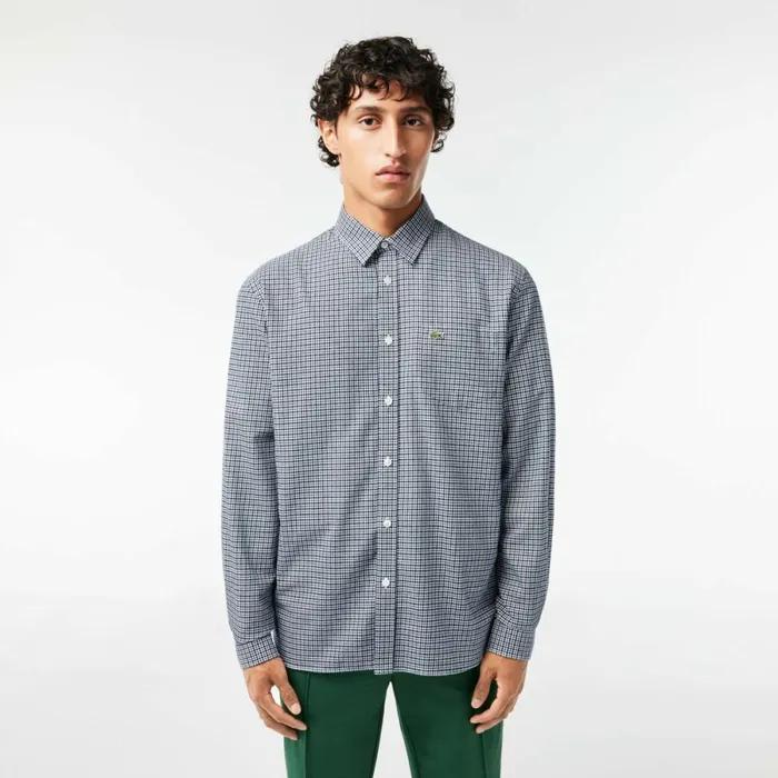 Button Down Shirts Men Lacoste Men039s Cotton Flannel Shirt Navy Blue White Kg2