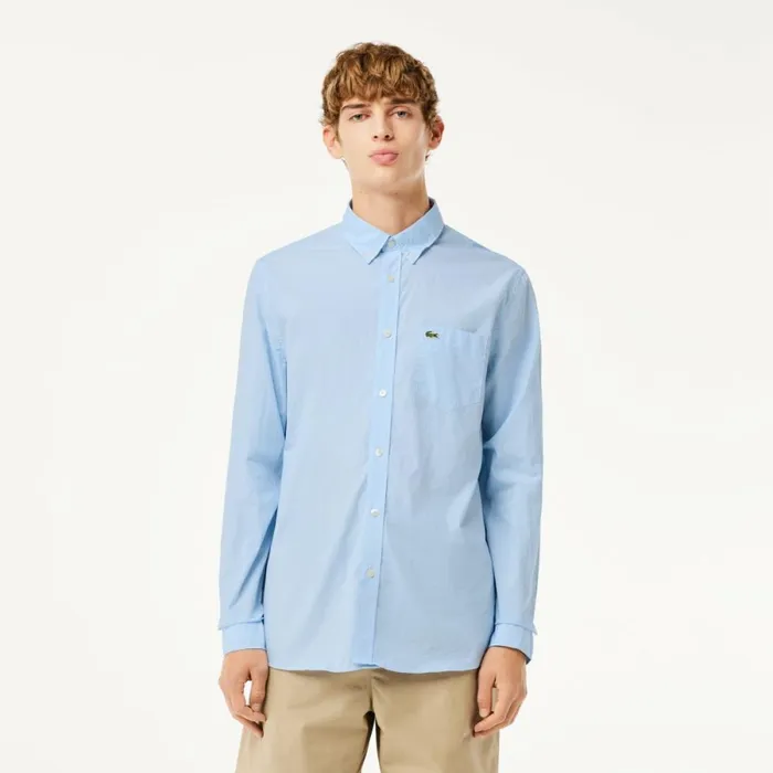 Button Down Shirts Men Lacoste Men039s Regular Fit Gingham Poplin Shirt White Blue F6z