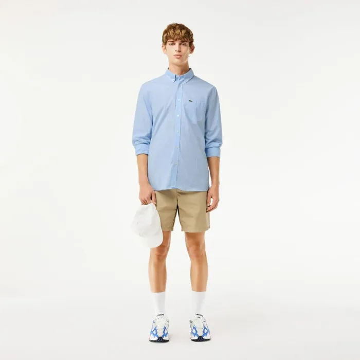 Button Down Shirts Men Lacoste Men039s Regular Fit Gingham Poplin Shirt White Blue F6z