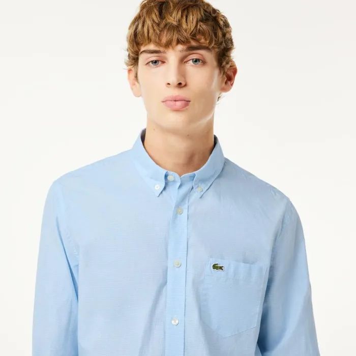 Button Down Shirts Men Lacoste Men039s Regular Fit Gingham Poplin Shirt White Blue F6z
