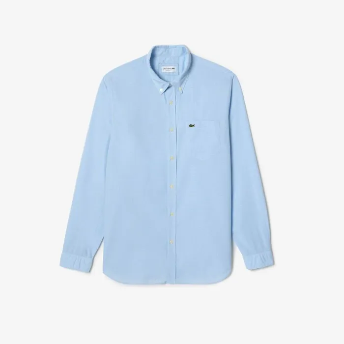 Button Down Shirts Men Lacoste Men039s Regular Fit Gingham Poplin Shirt White Blue F6z