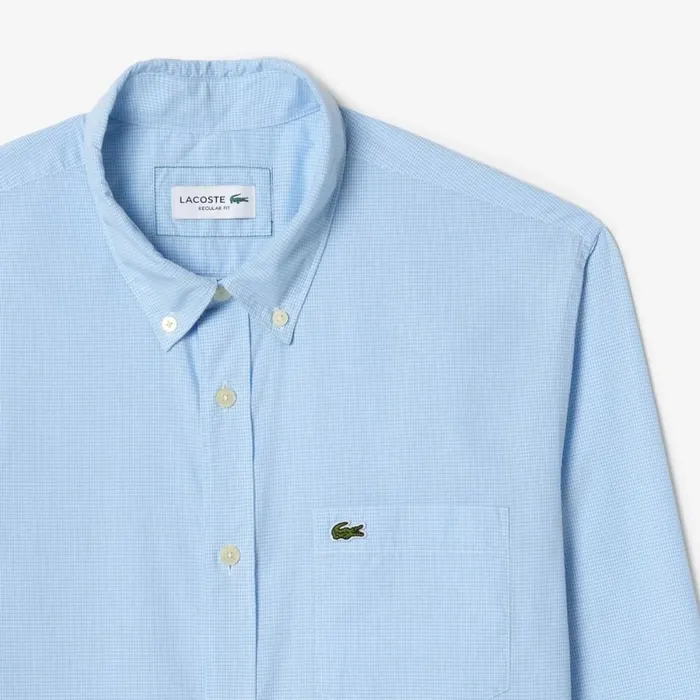 Button Down Shirts Men Lacoste Men039s Regular Fit Gingham Poplin Shirt White Blue F6z