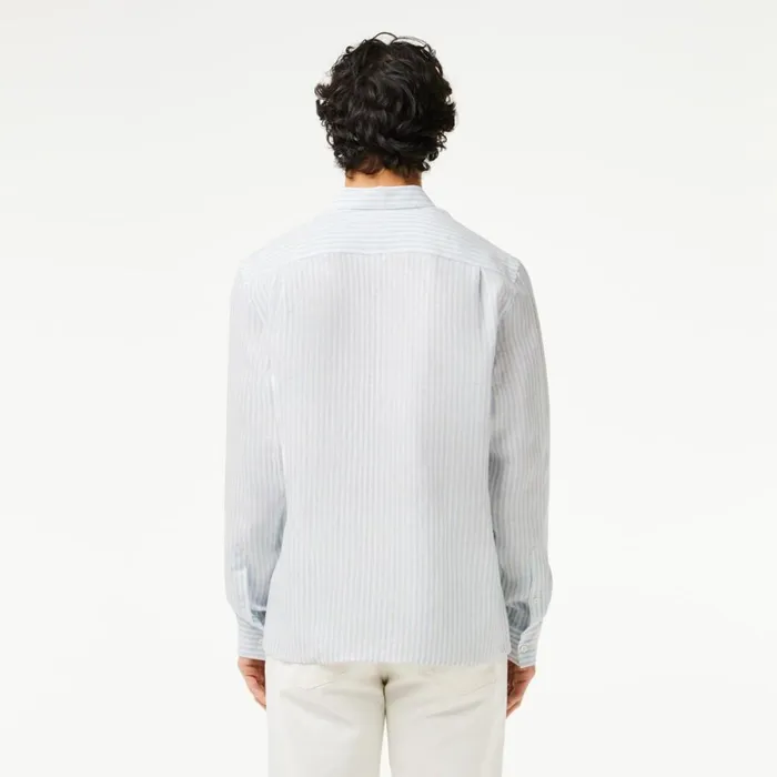 Button Down Shirts Men Lacoste Men039s Regular Fit Linen Shirt Blue White E7b