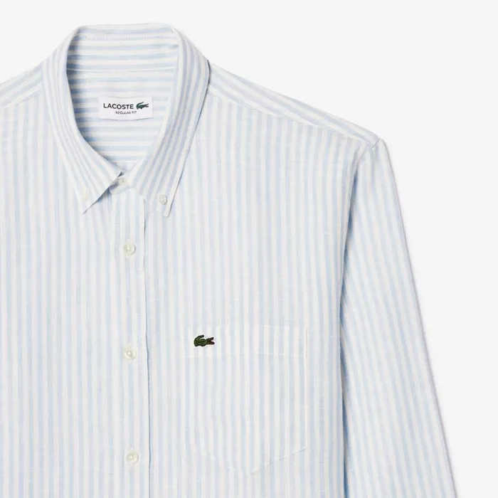 Button Down Shirts Men Lacoste Men039s Regular Fit Linen Shirt Blue White E7b