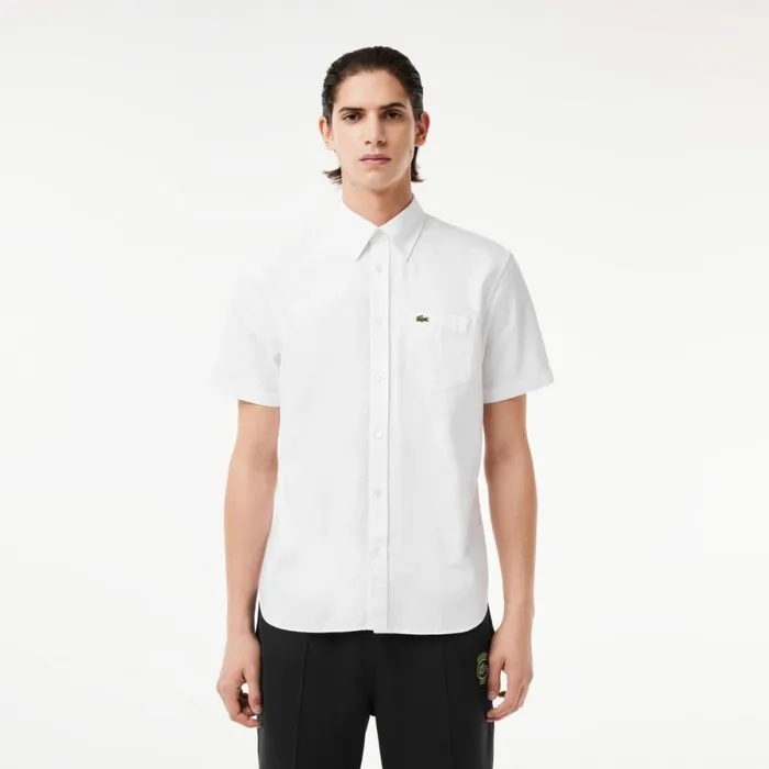 Button Down Shirts Men Lacoste Men039s Regular Fit Short Sleeve Oxford Shirt White 001