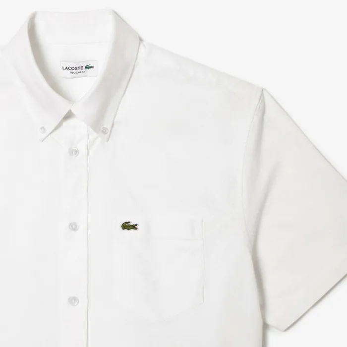 Button Down Shirts Men Lacoste Men039s Regular Fit Short Sleeve Oxford Shirt White 001