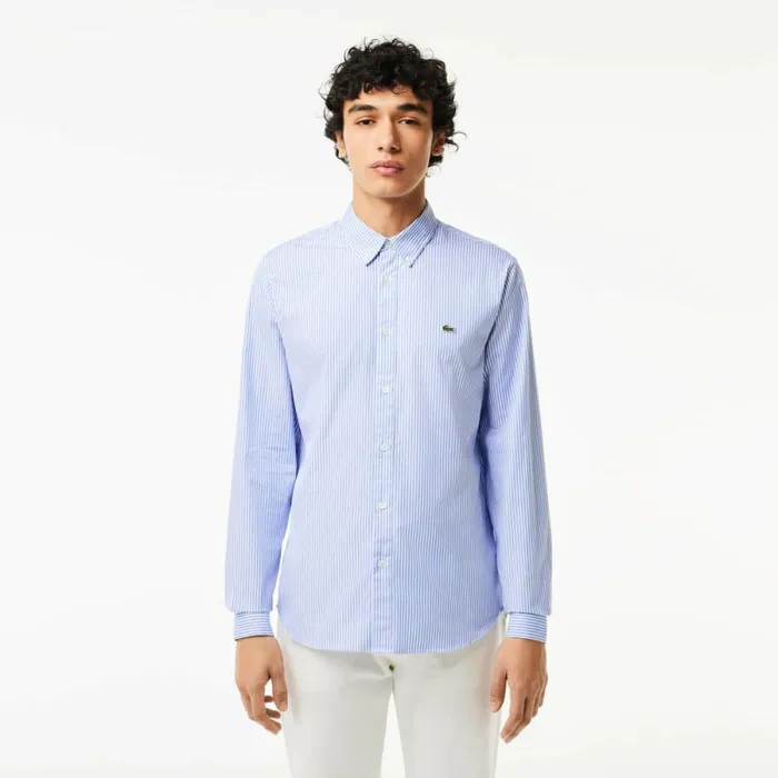 Button Down Shirts Men Lacoste Men039s Regular Fit Striped Cotton Shirt White Blue F6z