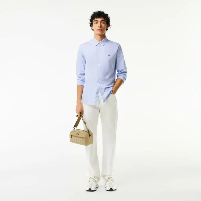 Button Down Shirts Men Lacoste Men039s Regular Fit Striped Cotton Shirt White Blue F6z