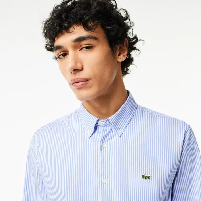 Button Down Shirts Men Lacoste Men039s Regular Fit Striped Cotton Shirt White Blue F6z