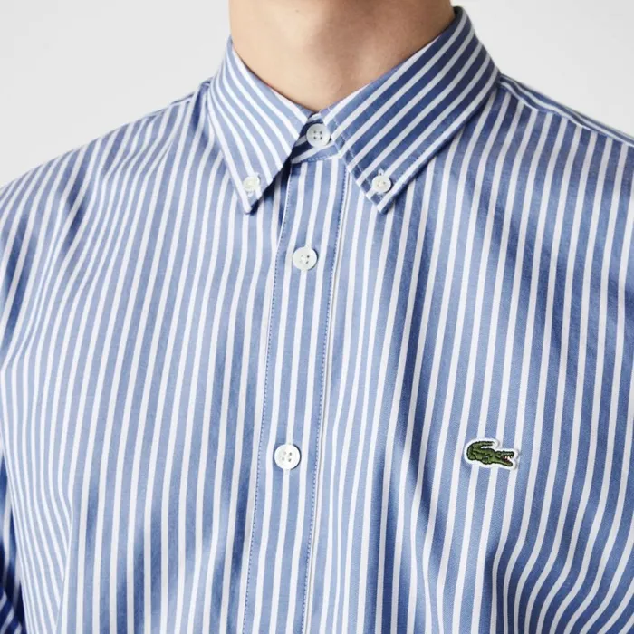 Button Down Shirts Men Lacoste Men039s Regular Fit Striped Cotton Shirt White Blue F6z