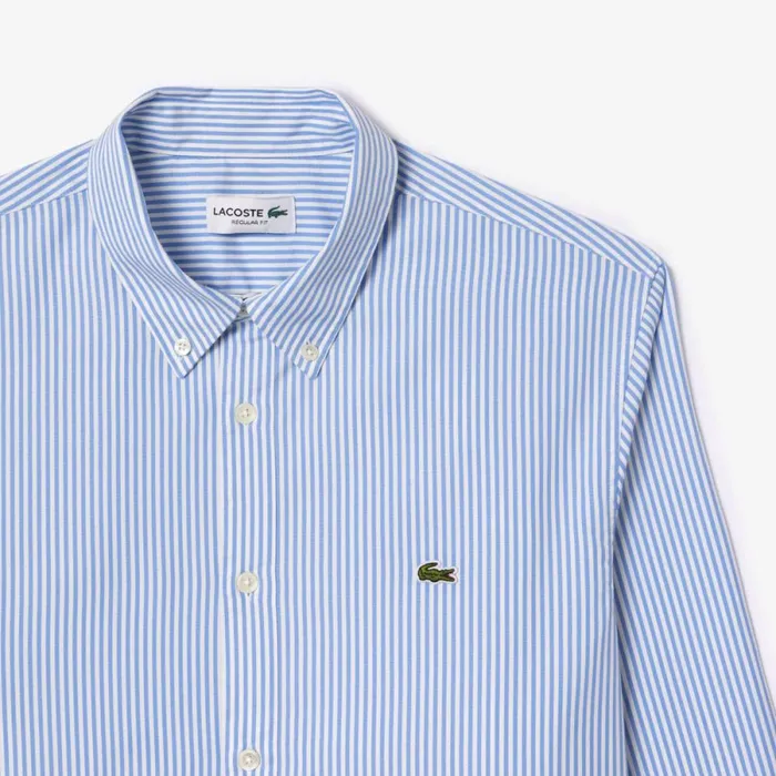 Button Down Shirts Men Lacoste Men039s Regular Fit Striped Cotton Shirt White Blue F6z