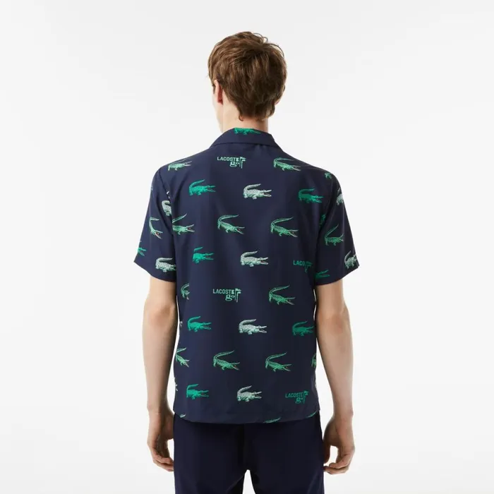 Button Down Shirts Men Lacoste Mens Printed ShortSleeved Golf Shirt Navy Blue 166